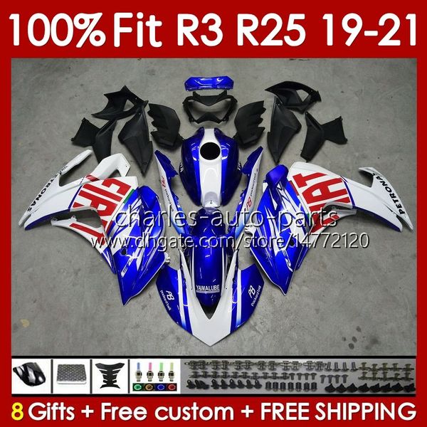 Spritzgusskörper für Yamaha YZFR3 YZF-R25 YZFR25 2019–2021 Karosserie 141Nr.26 100 % passend für YZF R 3 25 R3 R25 19 20 21 Rahmen YZF-R3 2019 2020 2021 OEM-Verkleidungsset blau glänzend