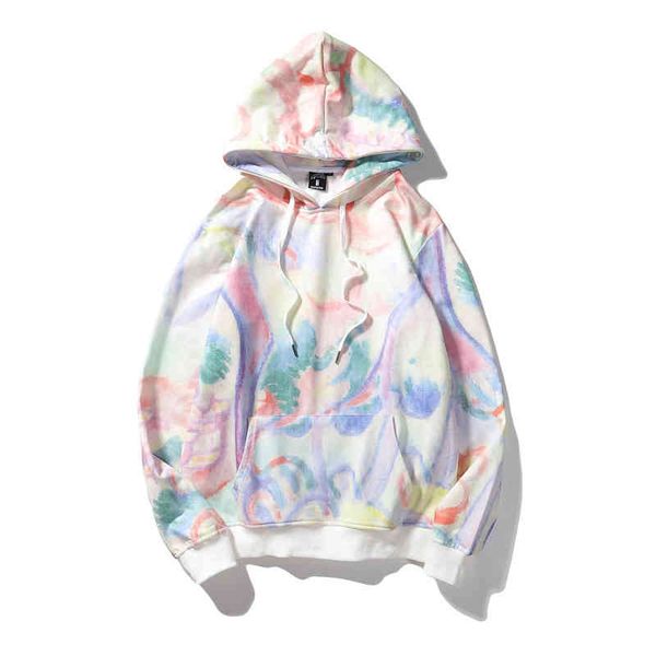 

tie dyed sweater oil painting cloud hoodie men's and wo jacket korean pullover hooded loose fashion brand, Black