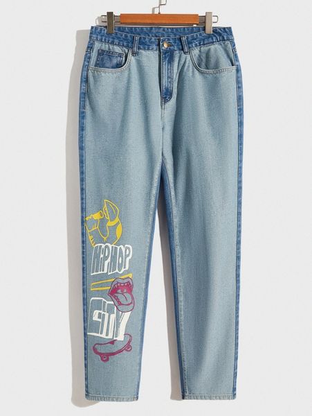 

men figure & letter graphic jeans a9fd#, Blue