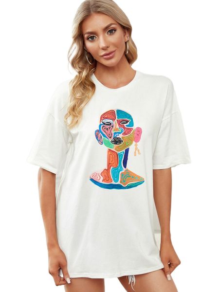 

x drawnbyrai figure graphic drop shoulder tee u6qz#, White