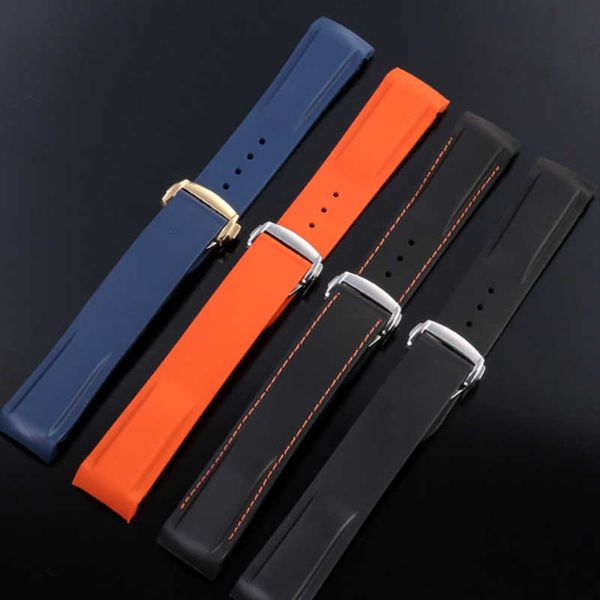 

20 22mm silicone watch band for omega seamaster replacement men's rubber sports strap waterproof wrist bracelet, Black;brown