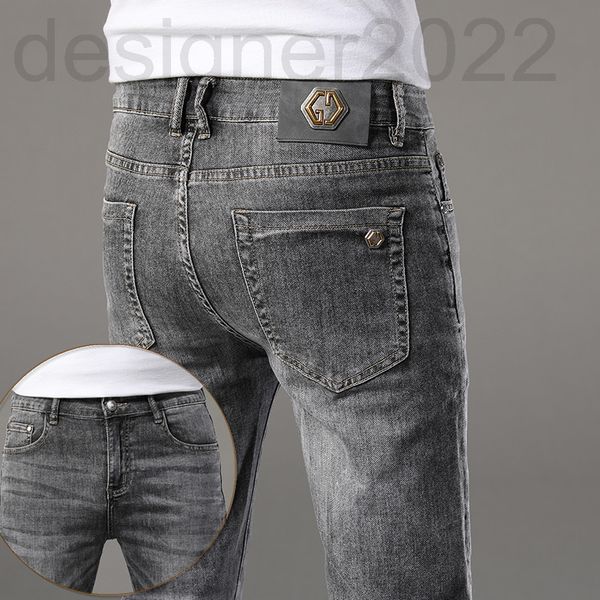 

men's jeans designer summer thin jeans men's cotton korean version small foot slim fit international brand double g grey ubif, Blue