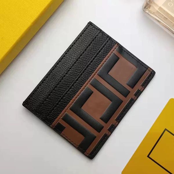 

card holder for men women mini wallets cowhide genuine leather coin purse pocket interior slot pocket with dustbag box8311963, Brown;gray
