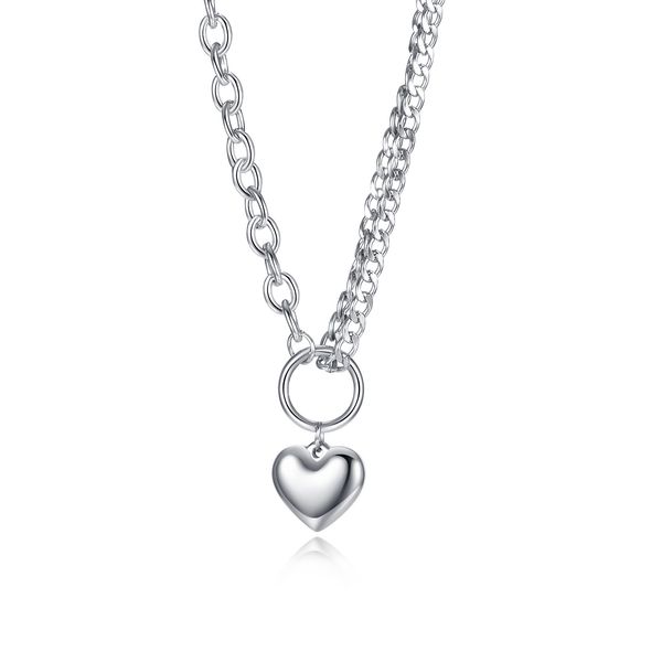 

silver stainless steel multi-layer heart lover charm necklace pendant chain 18inch for women ladies sweet gifts