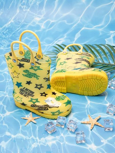 

boys star & letter graphic rain boots she, Black;grey