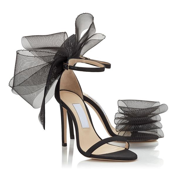 

perfect wedding dress sandals asymmetrical gorgeous mesh feather bow black high heels aveline point toe famous women's jimmys choos xiw