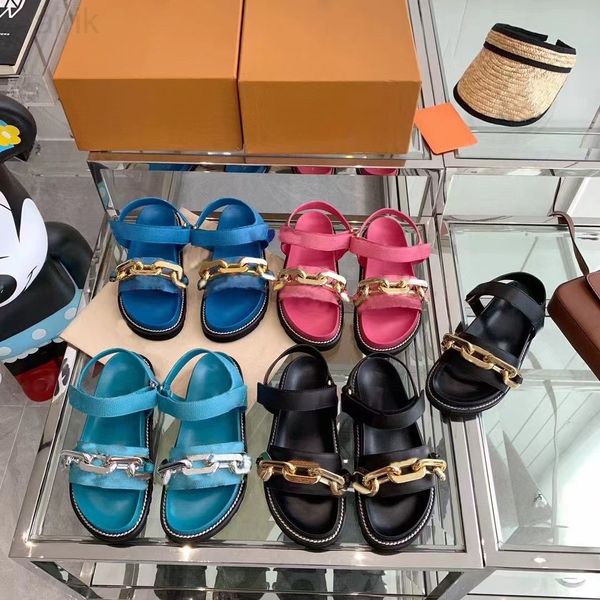 

gold chain sandals fashion embossed lamb slippers summer flat slides hollow out platform slipper leather shoes rubber sandal, Black