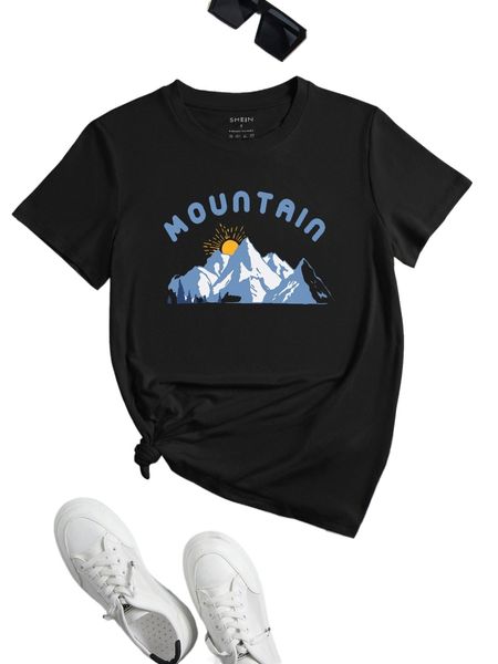 

letter & mountain print tee q6a2#, White