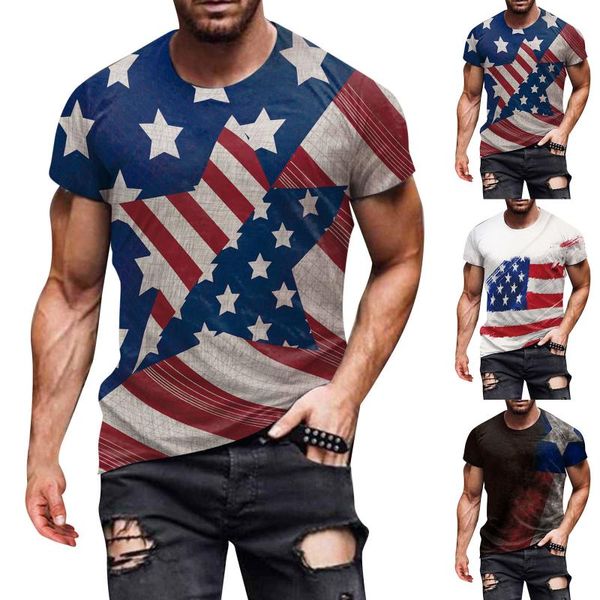 Camisetas masculinas camisa de algodão 3d mens T Digital Sleeve Summer Independence Fashion Pack de camisas brancas para homens spandex Shirtsmen's