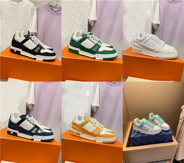 

new trainer sneaker shoes 408 fashion 508 high-low casual white black white green monogram denim blue yellow men women genuine leather athle