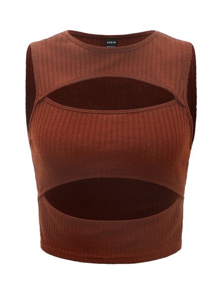 

peekaboo front rib-knit crop tank e07t#, White