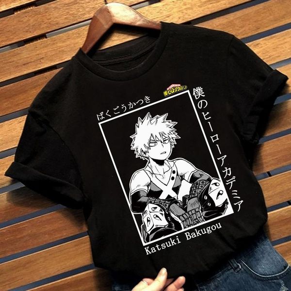 

harajuku anime my boku tee no hero academia katsuki bakugou o-neck women t-shirt casual funny, White