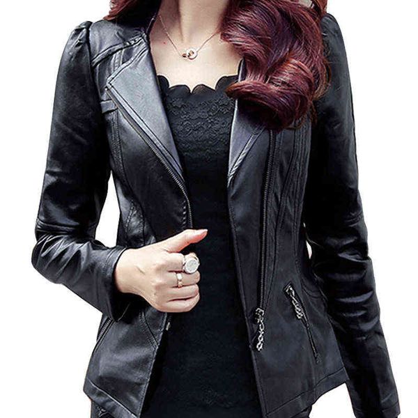 

2021 fashion new women leather jacket plus fleece black motorcycle coat casual short faux leather biker jacket outerwear female l220728
