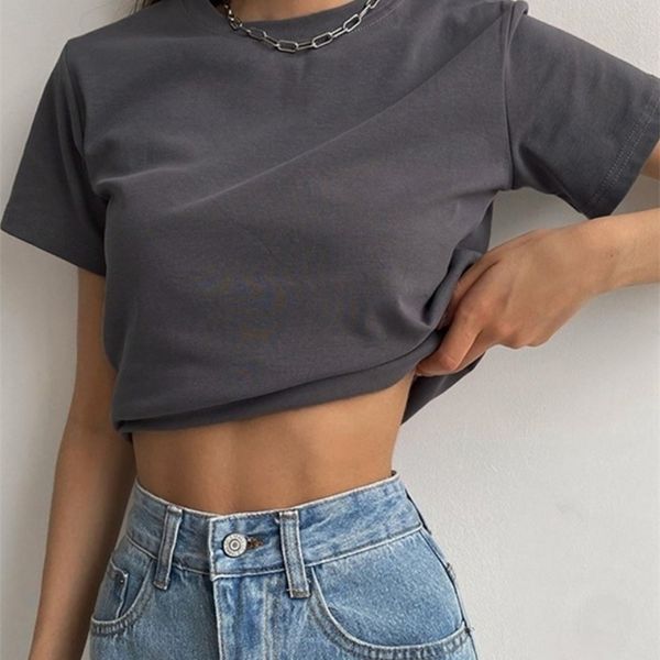

yiyiyouni solid casual basic t-shirt women summer short sleeve cotton tee-shirt women o-neck black white korean female 220425