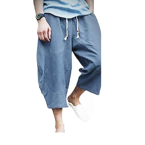 

cross-border foreign trade linen shorts amazon explosions loose yoga pants running size cotton linen casual cropped pants men e3zs#, White;black