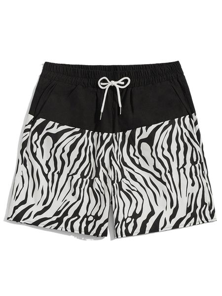 

romwe guys zebra striped shorts h8dn#, White;black