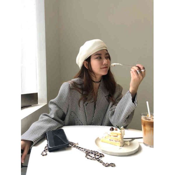

women's suits & blazers power style wear with thousand bird lattice loose wide suit and vertical sense coat women's 21 autumn kore, White;black