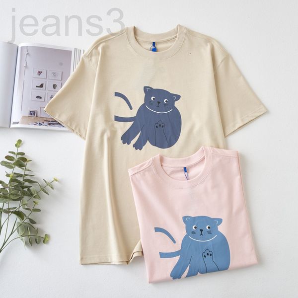 

women's t-shirt designer ader 2022 summer new cartoon cat print round neck short sleeve sweet aging cotton casual women's t-shirt, White