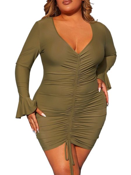 

sxy plus drawstring front ruched bodycon dress h8qv#, Black