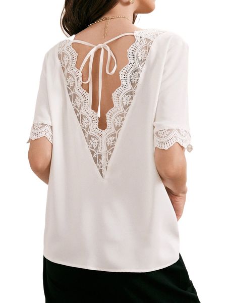 

tie open back embroidery mesh trim b87a#, White