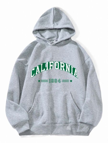 

letter graphic kangaroo pocket drawstring thermal hoodie n7ru#, Black