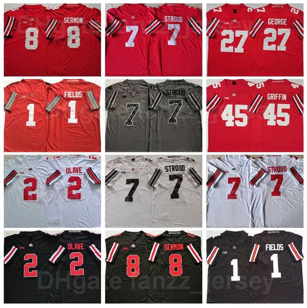 Collegeg Football Ohio State Buckeyes 8 Trey Sermon Jerseys University 7 CJ Stroud 2 Chris Olave 1 Justin Fields 27 Eddie George 45 Archie Griffin Red Black White Grey