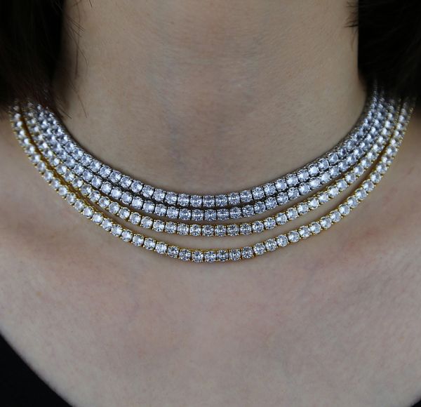

silver gold color 4mm cubic zircon tennis chain choker necklace iced out hip hop women jewelry bling 5a cz stone tennis chains necklaces who