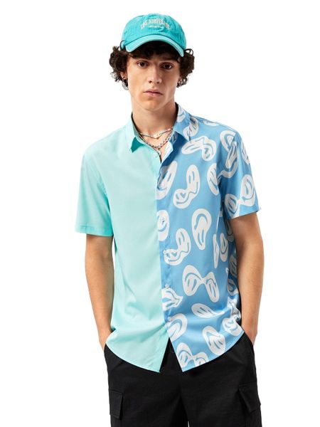 

men expression print colorblock shirt e4mq#, White;black