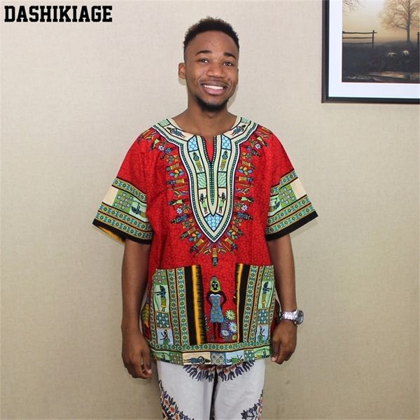 (Hızlı) EST Moda Tasarımı Afrika Geleneksel Baskı% 100 Pamuk Dashiki T-Shirt Unisex 220505