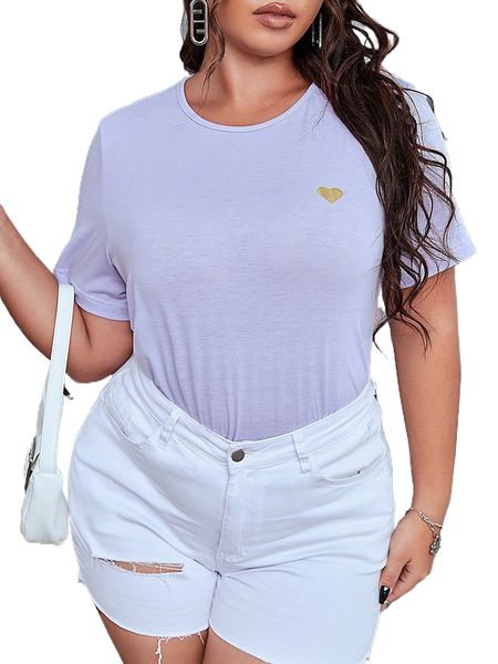 

plus heart embroidery tee d5dh#, Black