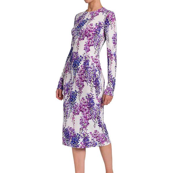 

casual dresses romantic wisteria slim dress children's spring 2022 fashion printed back split long sleeved izp7, Black;gray