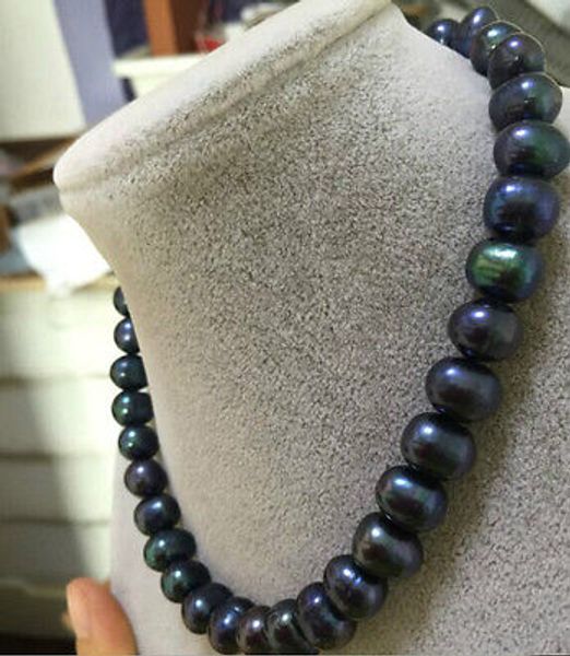 

12-13mm baroque black blue pearl necklace 18inch 14k, Silver