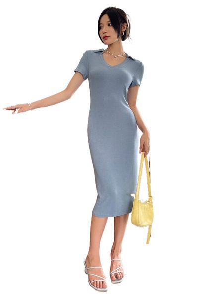 

dazy solid ribbed knit dress u3mt#, Black;gray