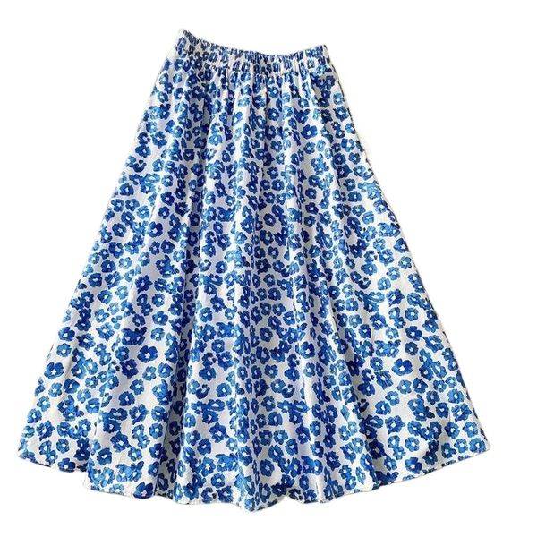

fashion women summer cotton skirt stretch high waist flower femme faldas jupe saia boho a-line skirts 900j#, Black