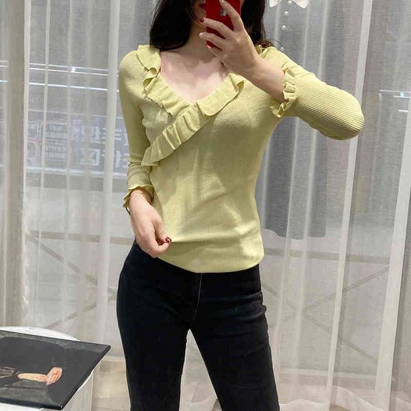 

women's sweaters french cp's wood ear collar slim fitting sweater women's spring and summer elegant v-neck temperament long s, White;black