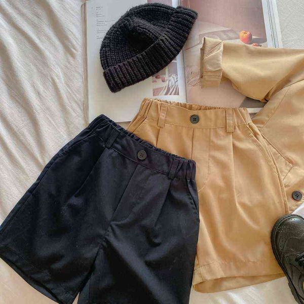 Nuovo stile coreano Autunno Ragazzi Ragazze Set da 2 pezzi Nero Khaki Maniche lunghe Giacca + Bambini corti Gentiluomo Abiti casual E426