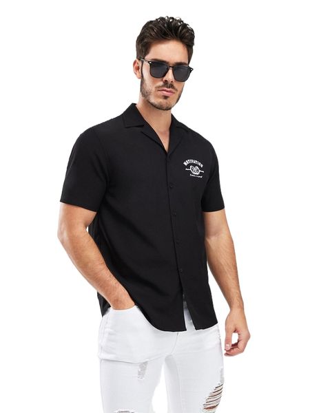 

men letter & tennis racket print shirt 63gi#, White;black