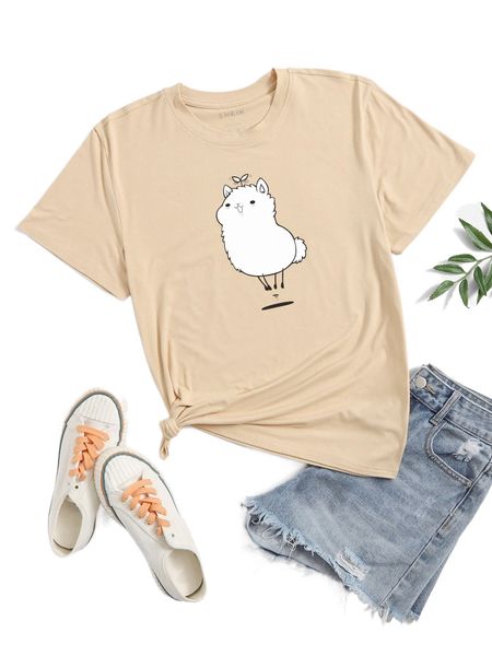 

cartoon graphic round neck tee n8bz#, White