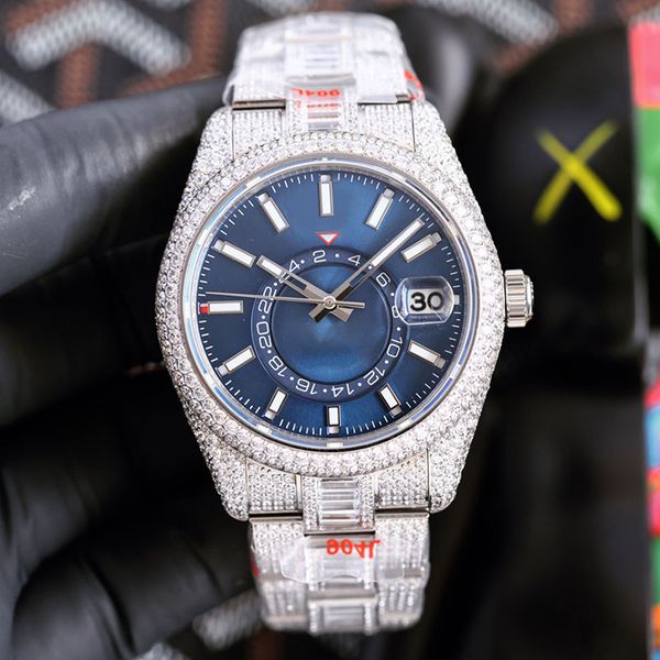 

diamond watch mens automatic mechanical movement watches 42mm stainless steel waterproof wristband montre de luxe business wristwatch, Slivery;brown