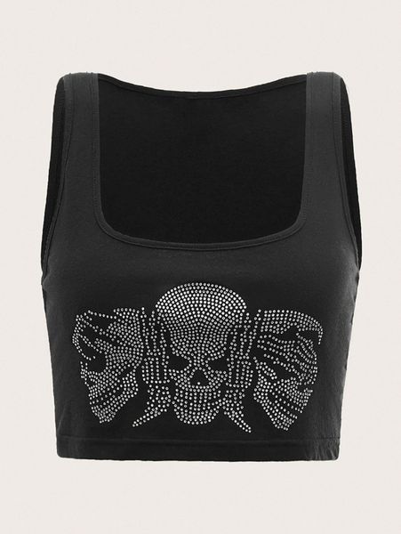 

rhinestone skull pattern tank h5ag#, White