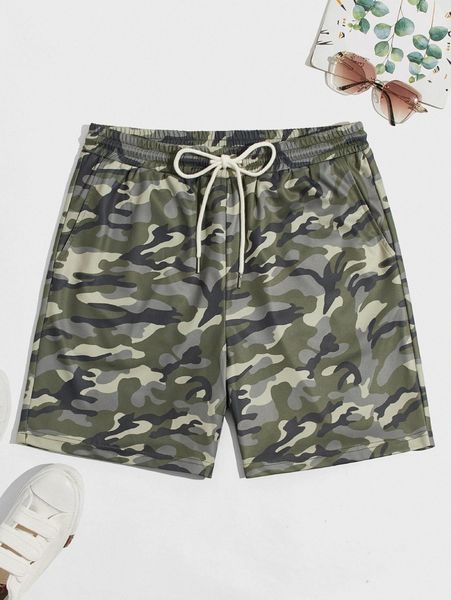

men drawstring waist camo print shorts b0od#, White;black