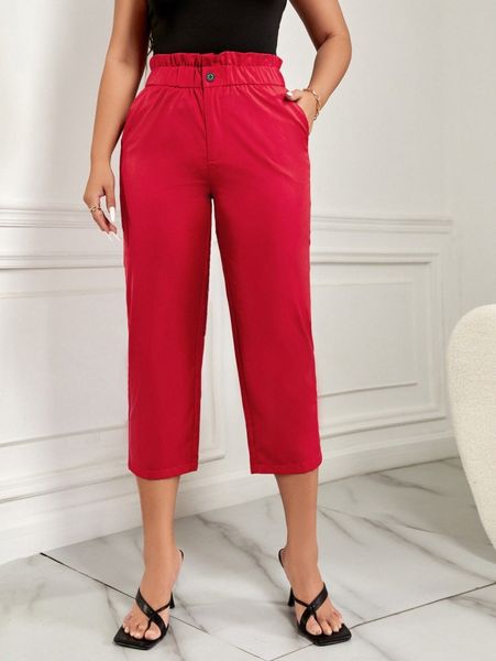 

sxy paperbag waist straight leg pants p58v#, Black;white