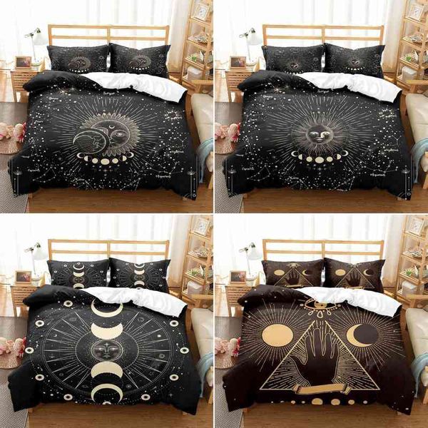 Copripiumino antico Sun Moon Set di biancheria da letto con stelle colorate Galaxy Mandala 3d Piumino etnico bohémien Morbida microfibra 3 pezzi