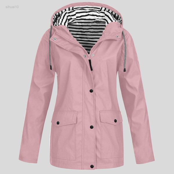 

women casual solid jacket outdoor plus size hooded windproof loose jacket fashion daily loose jacket vest femme quick shipping l220725, Tan;black