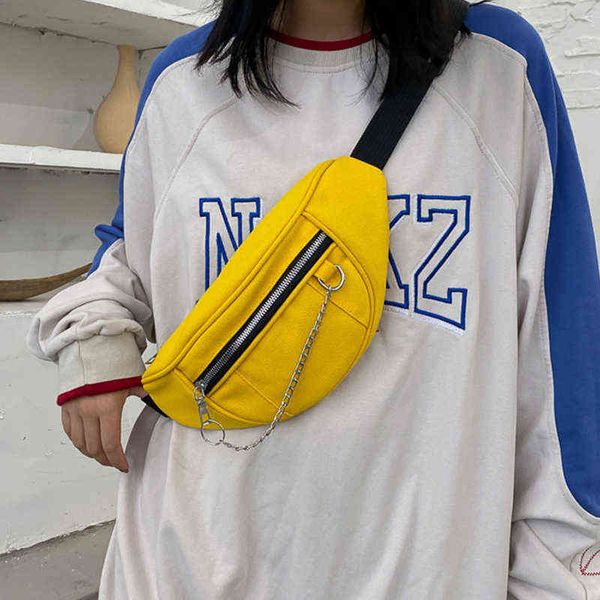 

women chain waist bag ladies designer canvas fanny pack fashion travel money phone chest banana bag female bum belt bags 220608