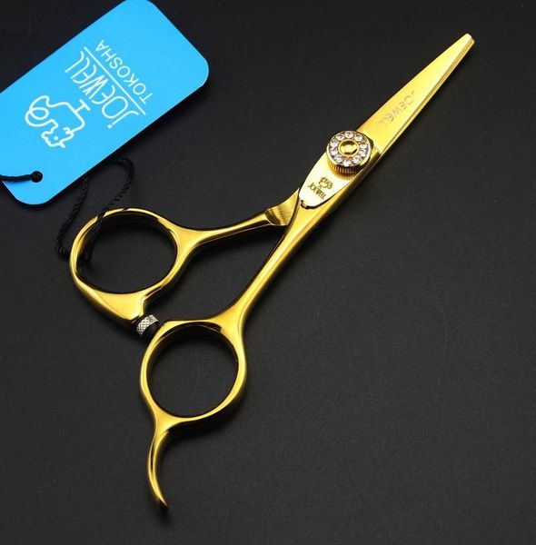 Joewell de alta qualidade de 4,0 polegadas de cabelo dourado tesoura com estojo de couro 440c Ferramenta de barbeiro profissional de aço inoxidável