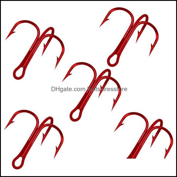 

fishing hooks sports outdoors 100pcs 10-2 35647 red nickel triple anchor hook high carbon steel barbed fishhooks carp pesca drop delivery