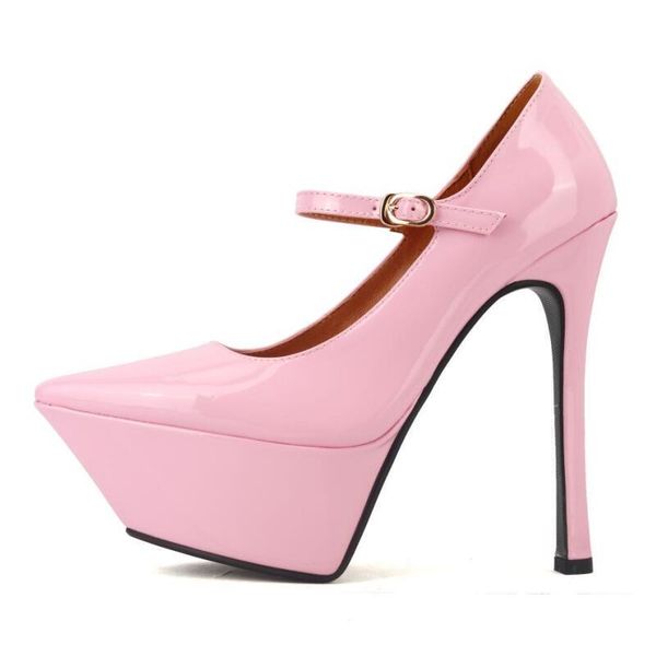 

dress shoes women's party patent leather thin high heel pointed toe platform satin wedding pumps shallow zapatos mujer big sizedres, Black