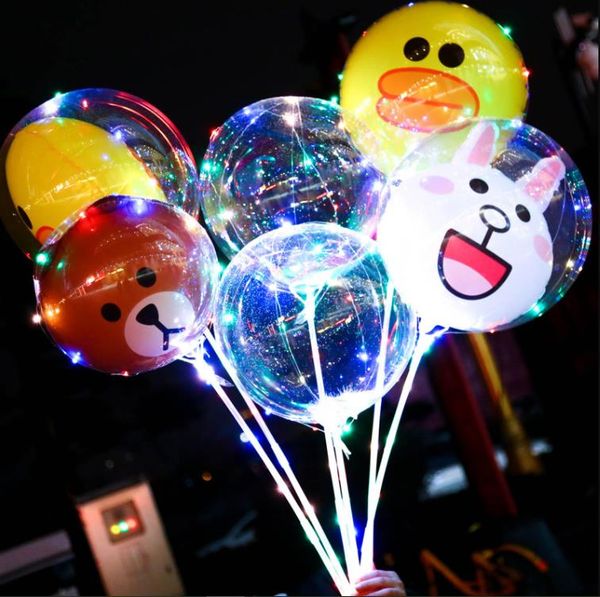 Supplies de festas LED desenho animado Bobo Balão Light Up Up Balloons Transparent Toys Flashing Balloon Christmas Wedding Bar Club Decoração de Aniversários Kid SN4509