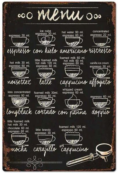 

original retro design coffee menu wall art tin metal signs, thick tinplate print poster wall decoration for cafe/coffee corner